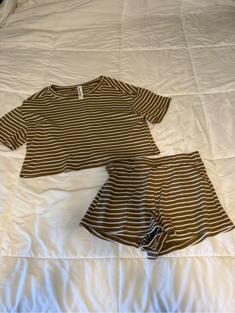 Missguided Brown & White Striped Ribbed Set